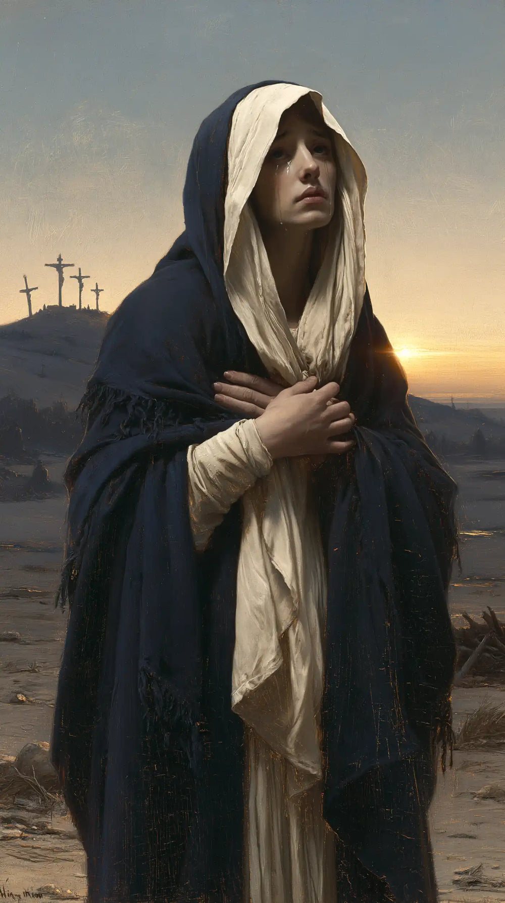 Mary before the deserted Golgotha in Mary before the Deserted Golgotha style, portrait Christian artwork no. 2