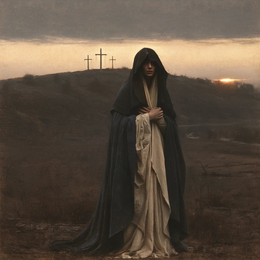 Mary before the deserted Golgotha in Mary before the Deserted Golgotha style, square Christian artwork no. 3