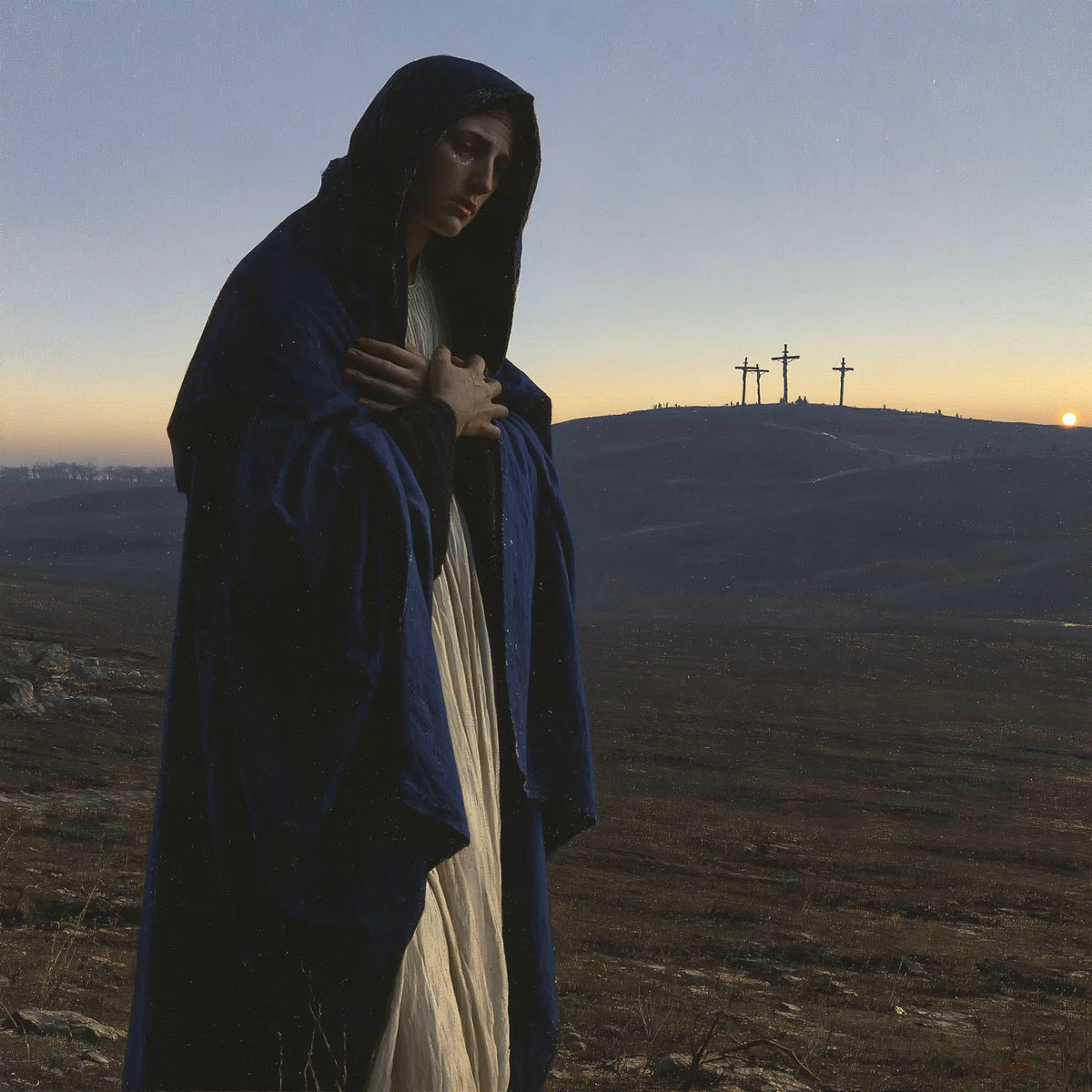 Mary before the deserted Golgotha in Mary before the Deserted Golgotha style, square Christian artwork no. 4