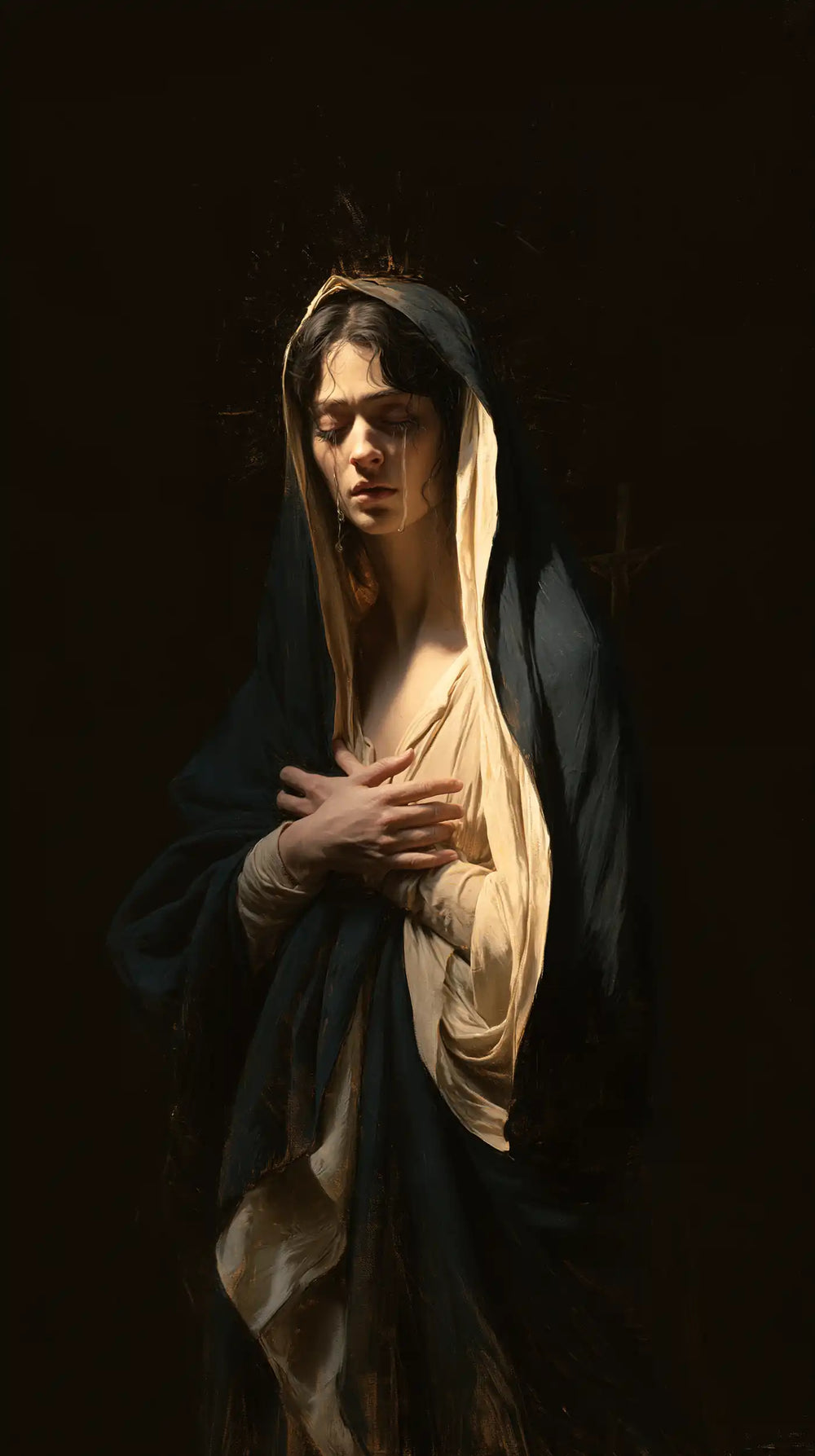 Mary as a light within sorrow in Mary as Light in Sorrow style, portrait Christian artwork no. 3