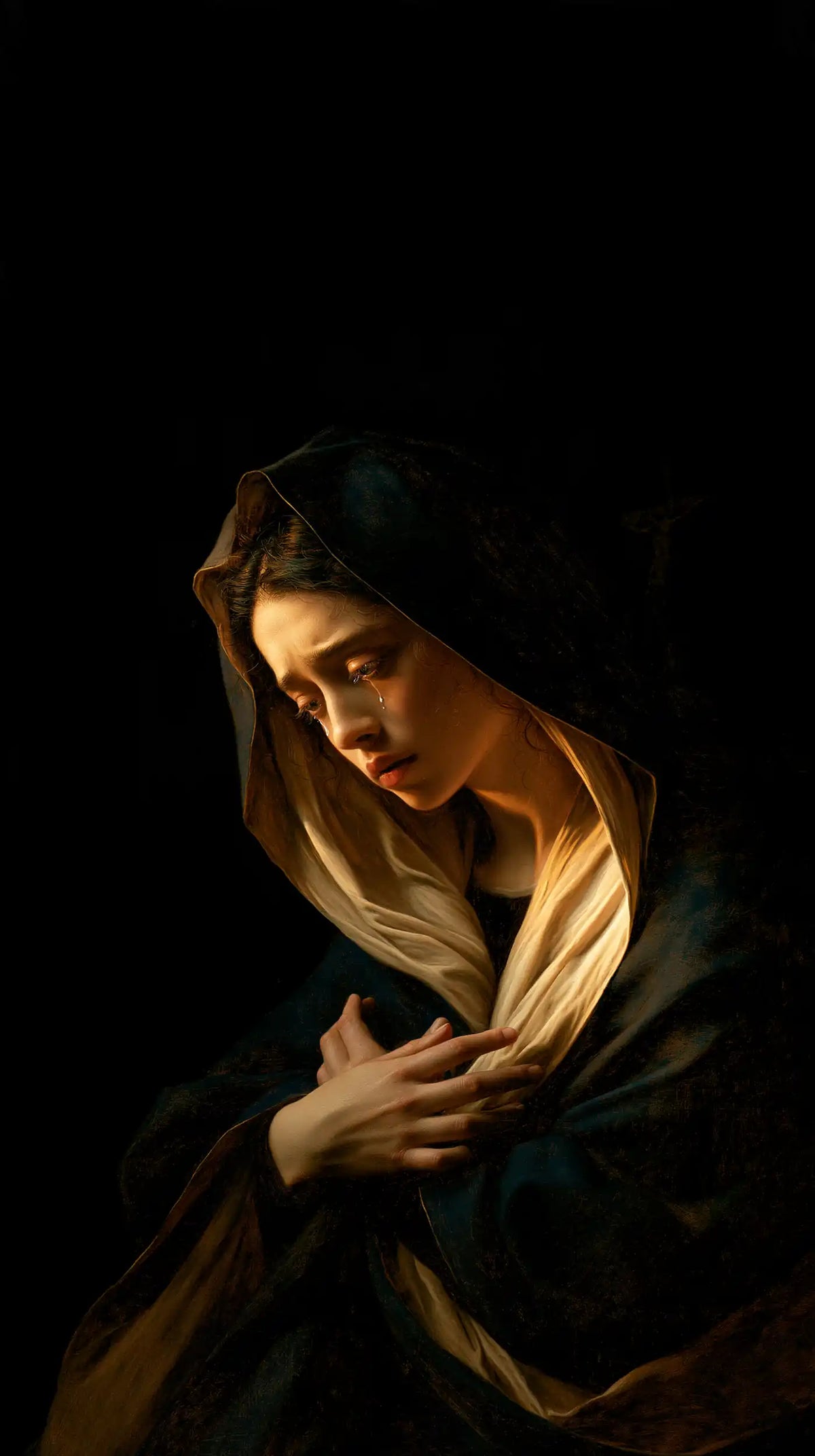 Mary as a light within sorrow in Mary as Light in Sorrow style, portrait Christian artwork no. 4