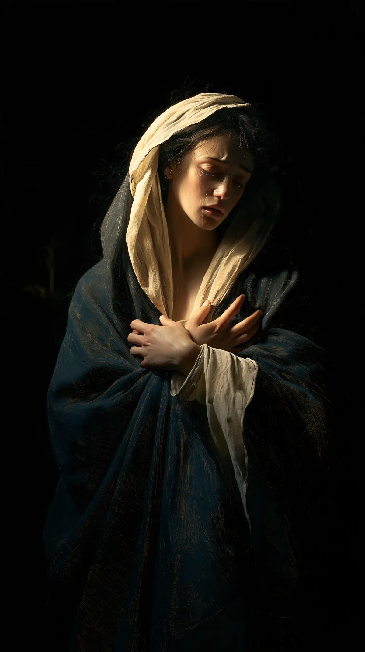 Mary as a light within sorrow in Mary as Light in Sorrow style, portrait Christian artwork no. 7