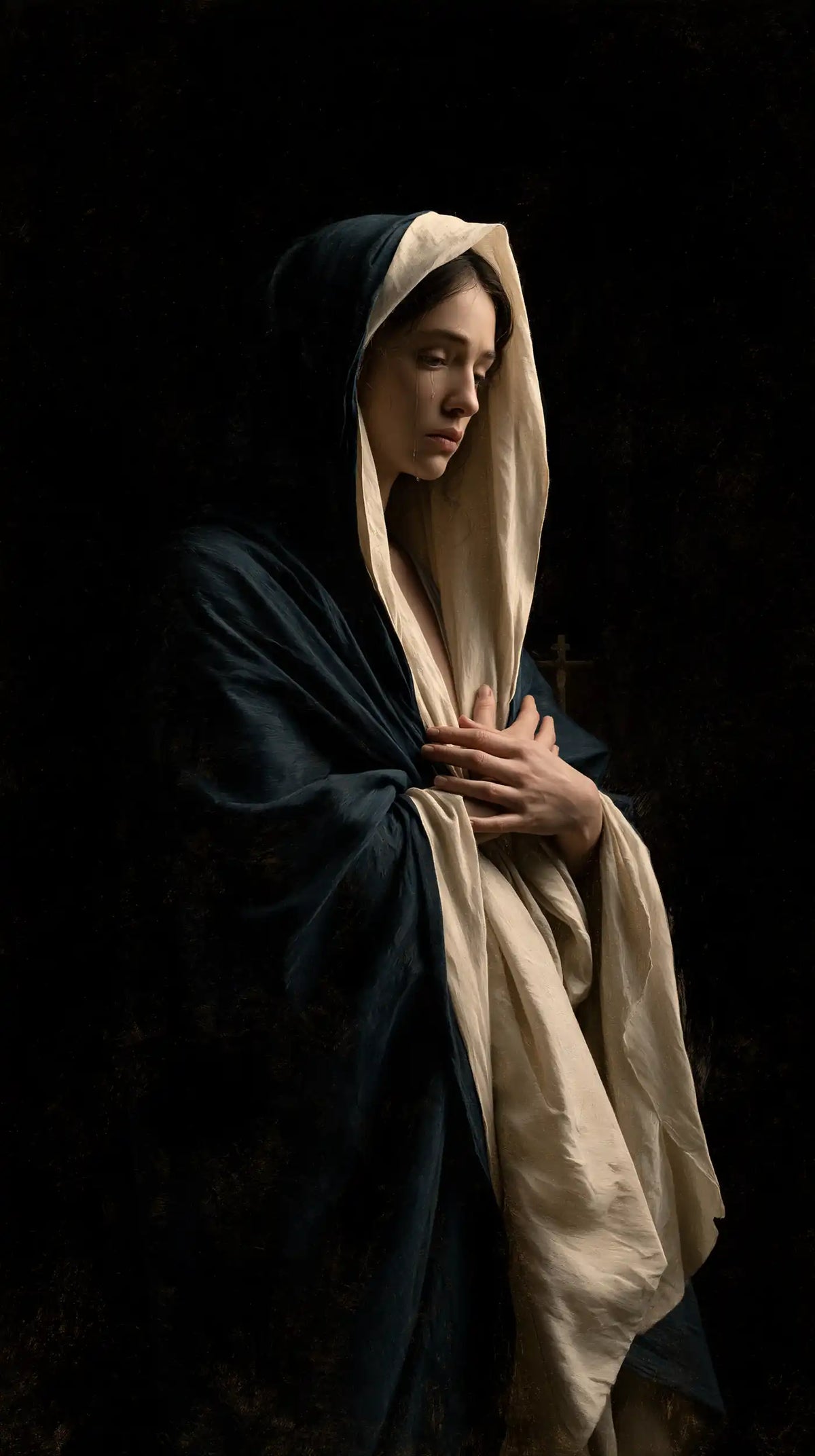 Mary as a light within sorrow in Mary as Light in Sorrow style, portrait Christian artwork no. 8