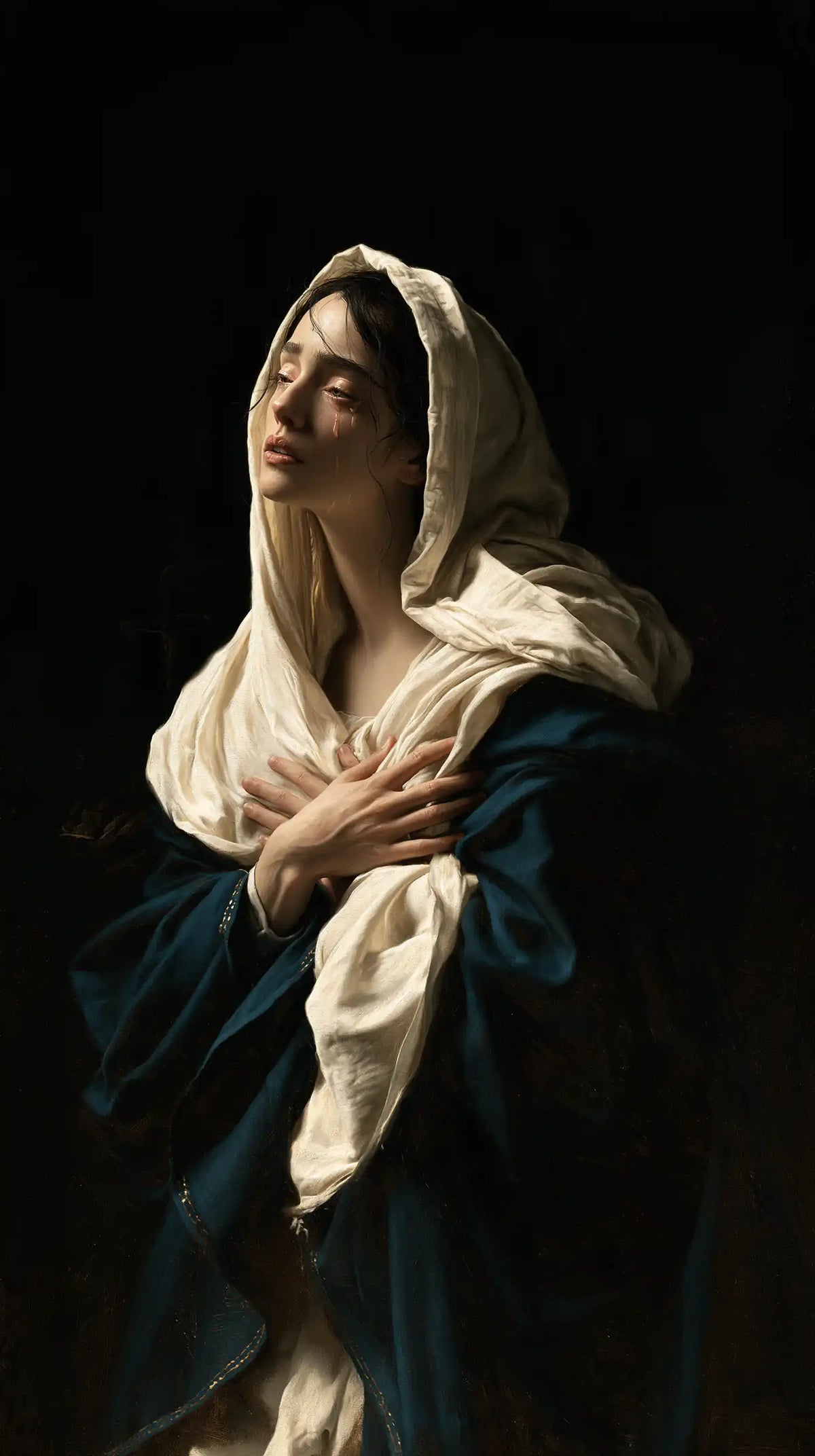 Mary as a light within sorrow in Mary as Light in Sorrow style, portrait Christian artwork no. 9