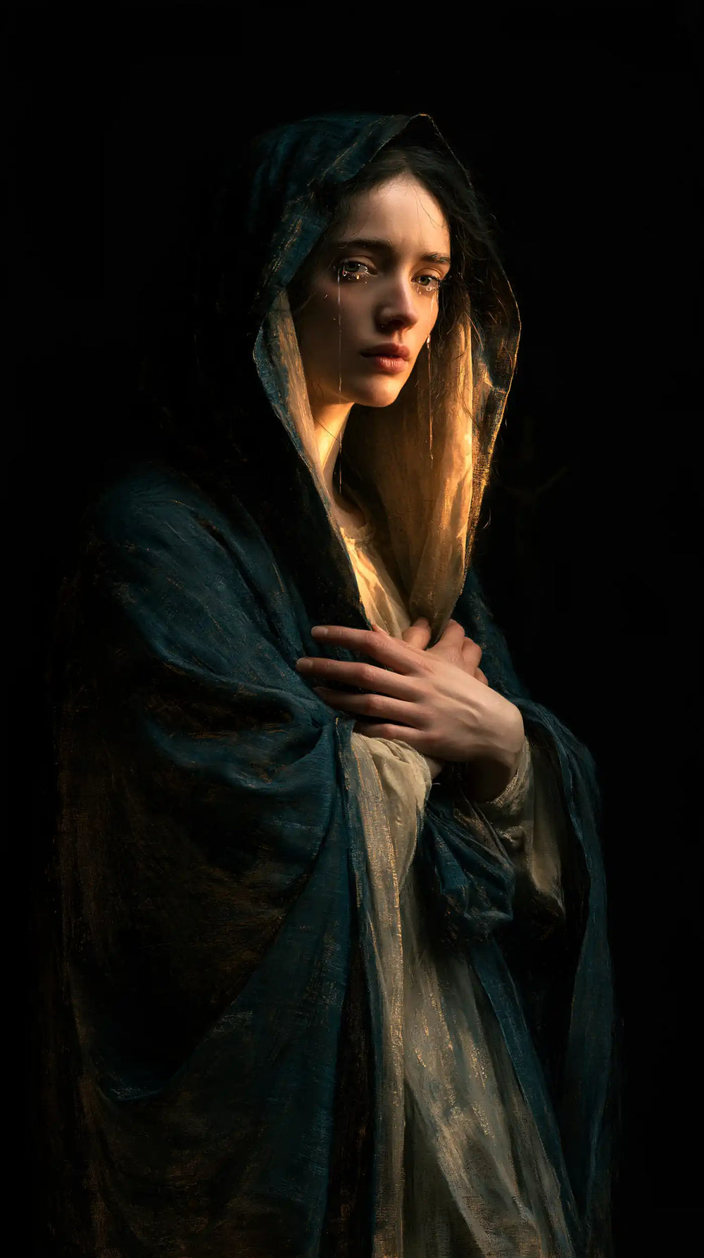 Mary as a light within sorrow in Mary as Light in Sorrow style, portrait Christian artwork no. 11