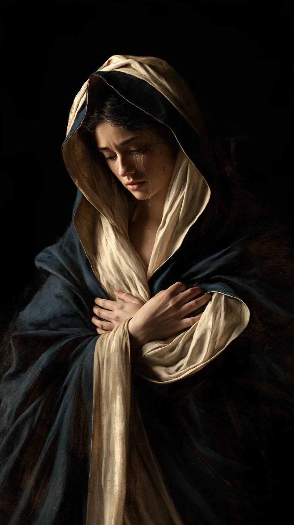 Mary as a light within sorrow in Mary as Light in Sorrow style, portrait Christian artwork no. 12