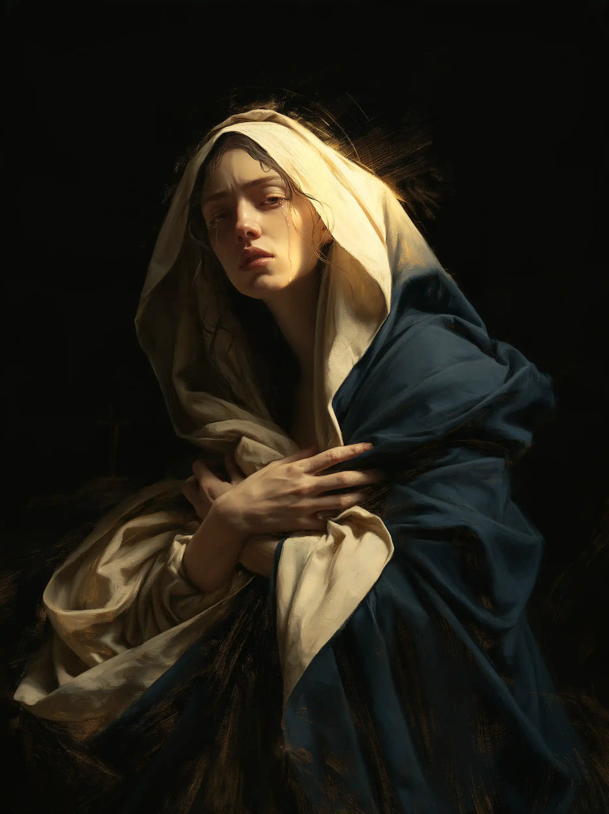 Mary as a light within sorrow in Mary as Light in Sorrow style, portrait Christian artwork no. 16