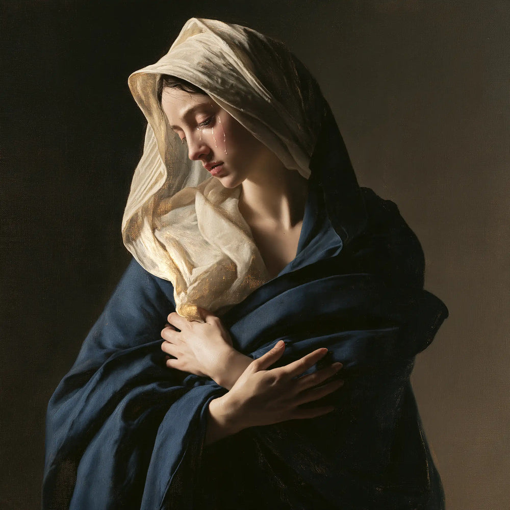 Mater Dolorosa in a classical portrait in Mater Dolorosa Classical Portrait style, square Christian artwork no. 3