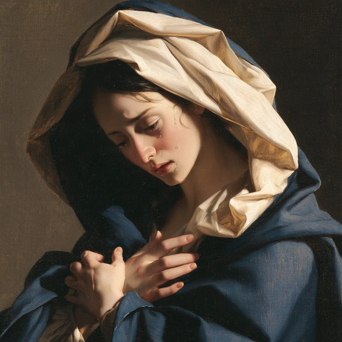 Mater Dolorosa in a classical portrait in Mater Dolorosa Classical Portrait style, square Christian artwork no. 4