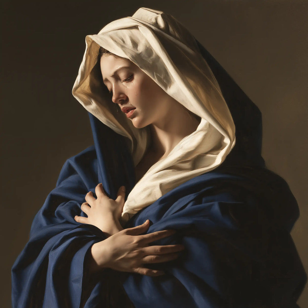 Mater Dolorosa in a classical portrait in Mater Dolorosa Classical Portrait style, square Christian artwork no. 6