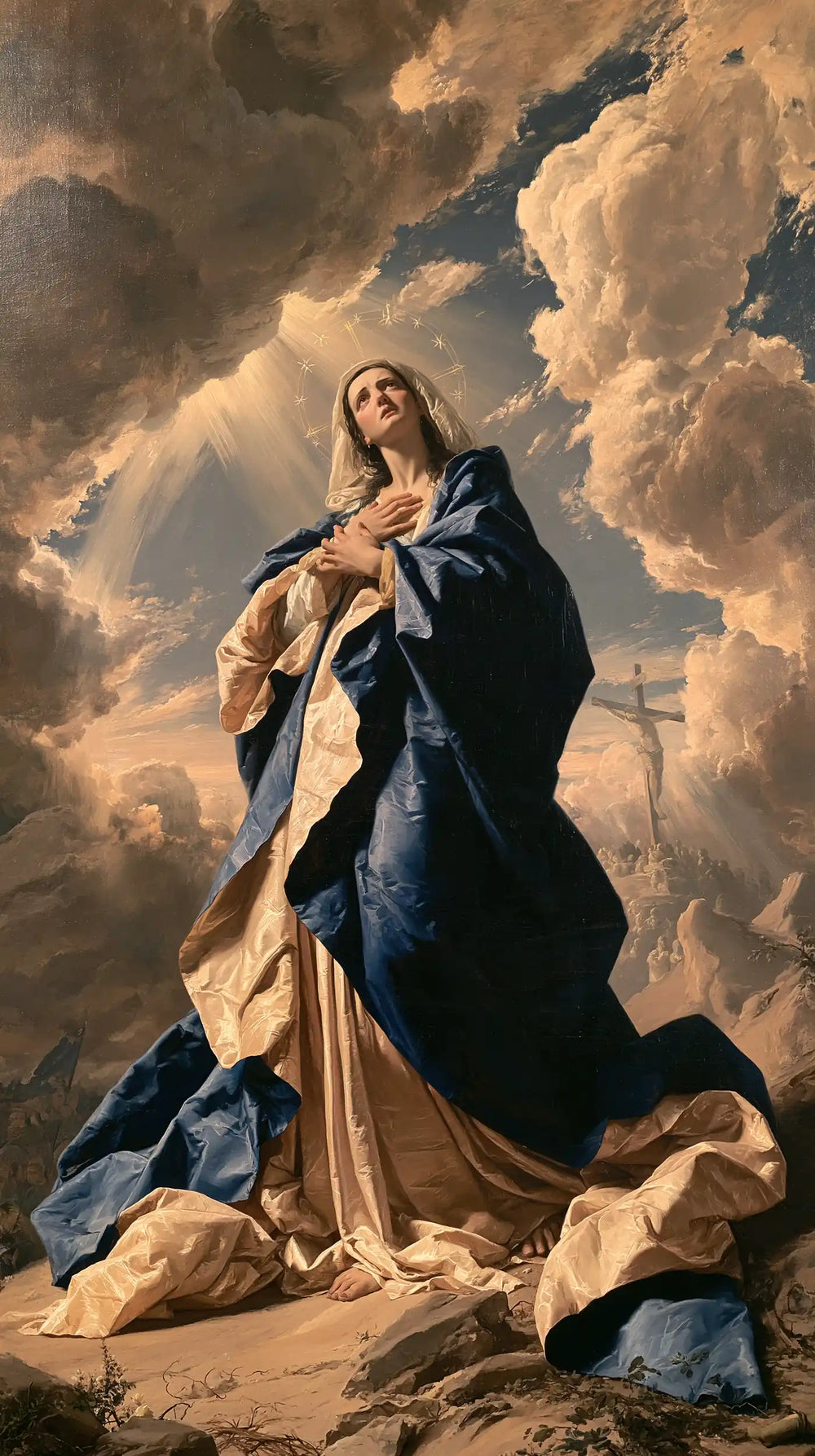 Our Lady of Sorrows in a monumental sacred view in Sacred Monumental View style, portrait Christian artwork no. 2