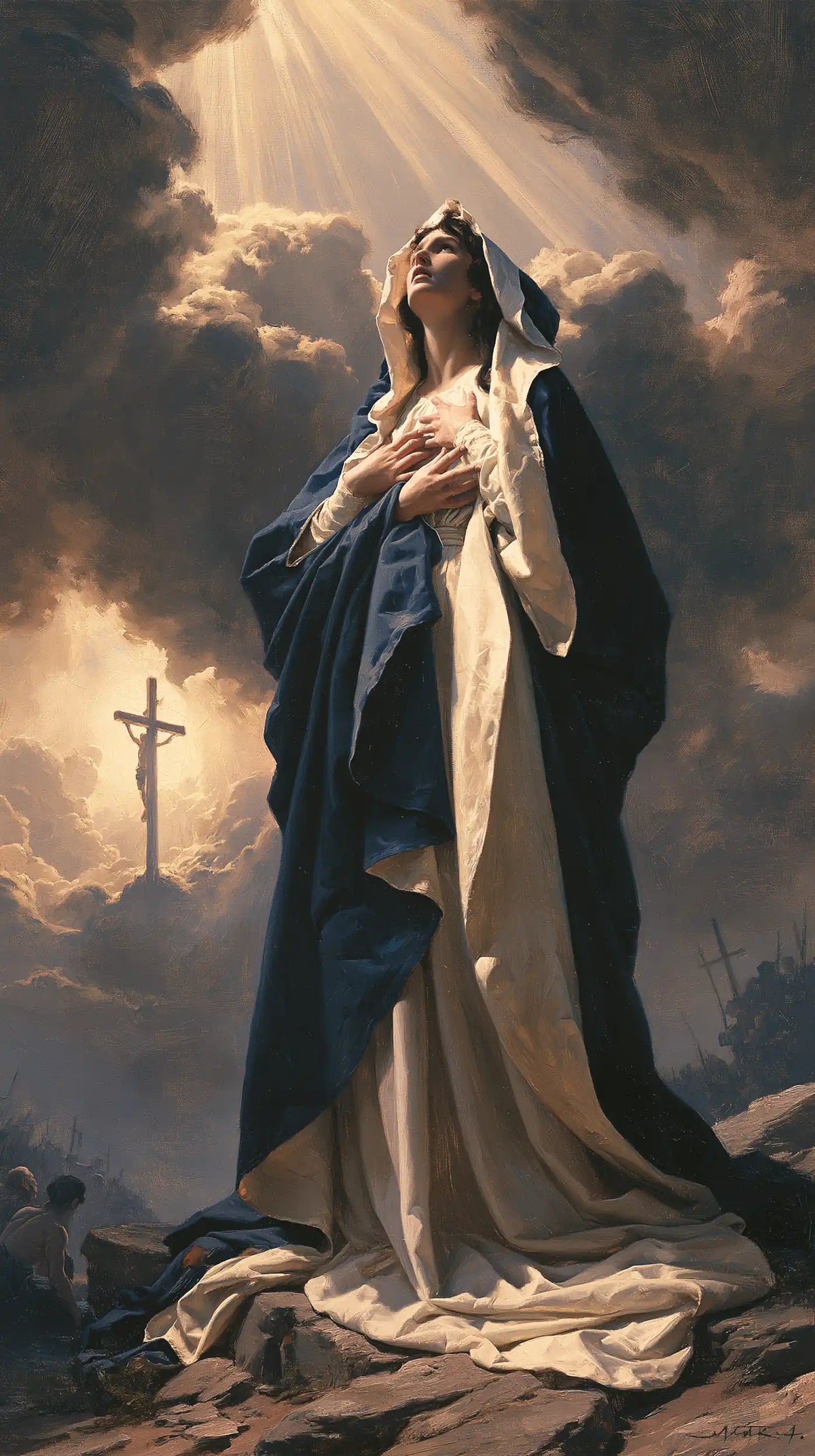 Our Lady of Sorrows in a monumental sacred view in Sacred Monumental View style, portrait Christian artwork no. 4
