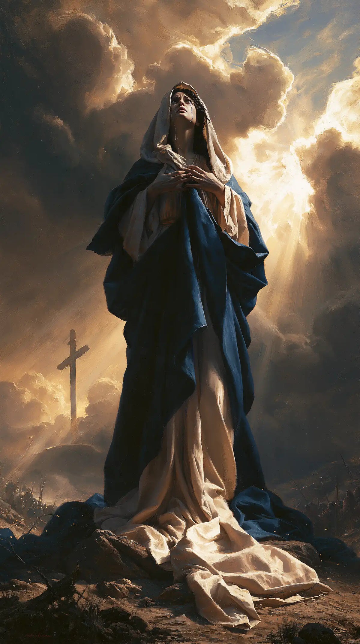 Our Lady of Sorrows in a monumental sacred view in Sacred Monumental View style, portrait Christian artwork no. 11