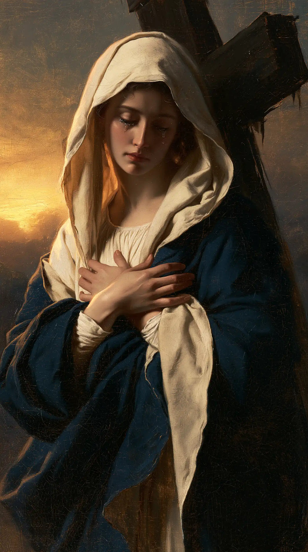 Our Lady of Sorrows between grief and hope in Sorrow and Hope style, portrait Christian artwork no. 1