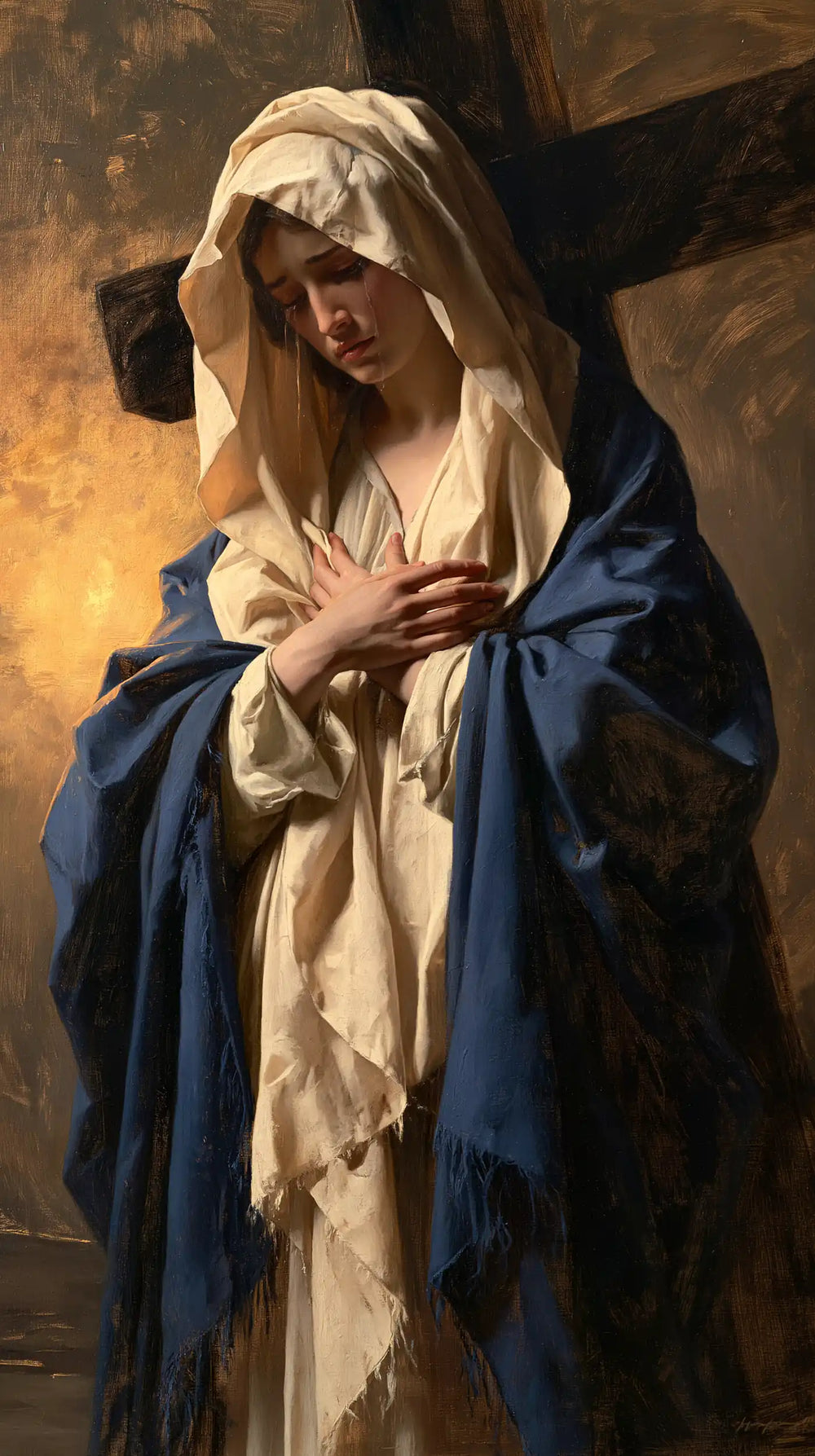 Our Lady of Sorrows between grief and hope in Sorrow and Hope style, portrait Christian artwork no. 8