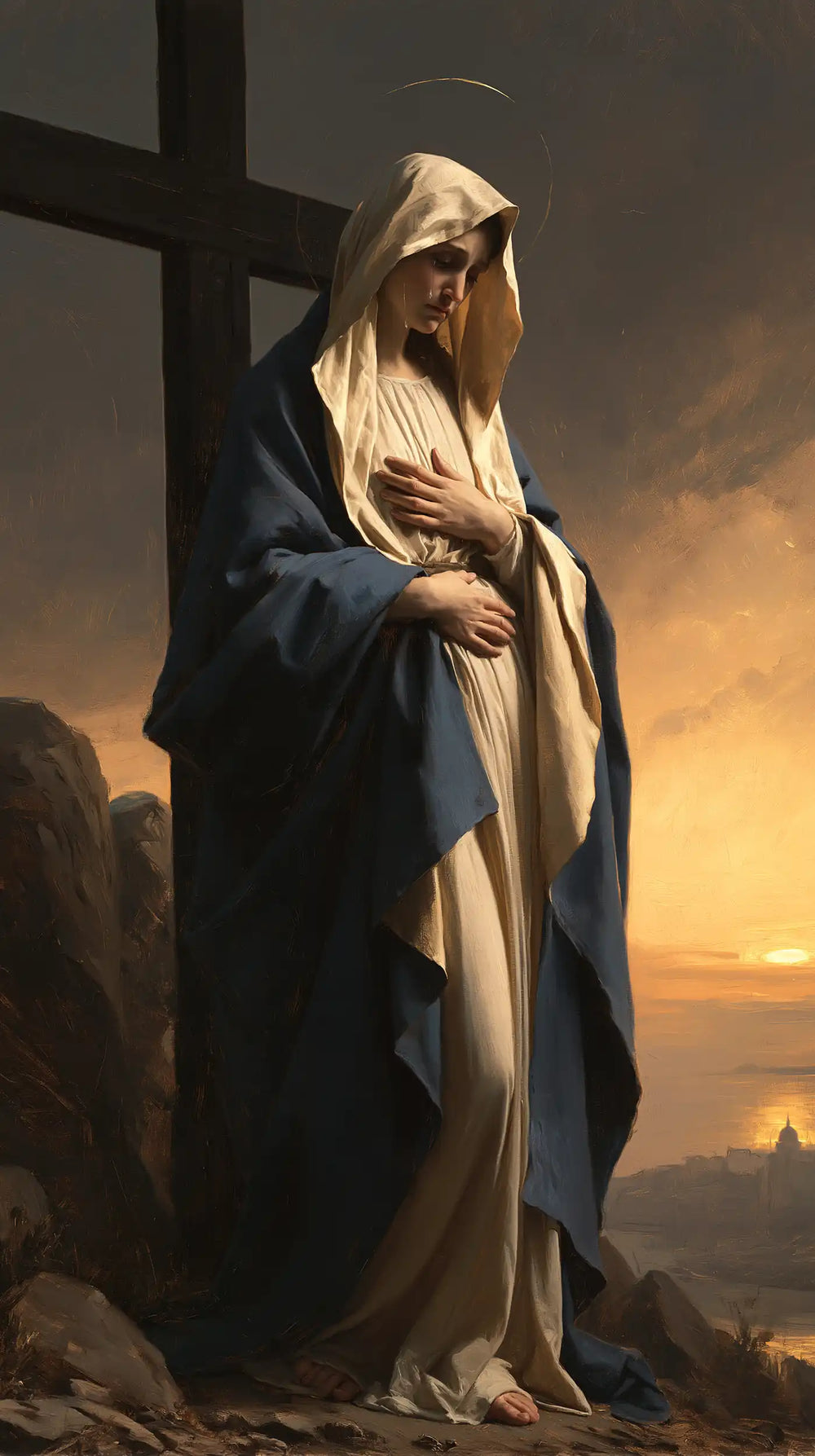 Our Lady of Sorrows between grief and hope in Sorrow and Hope style, portrait Christian artwork no. 9