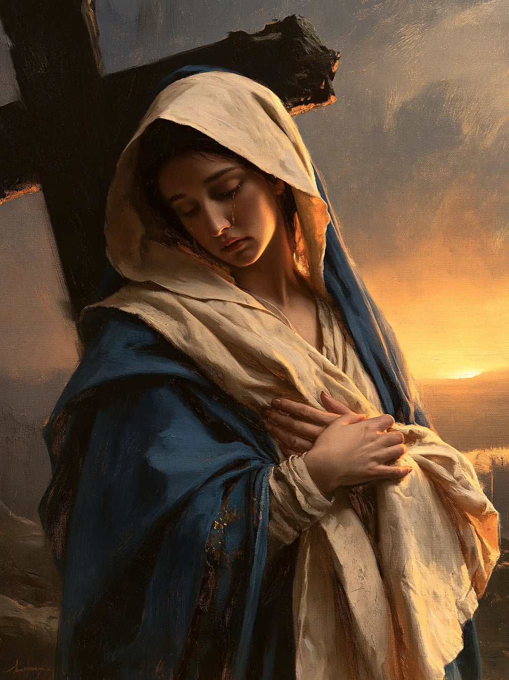 Our Lady of Sorrows between grief and hope in Sorrow and Hope style, portrait Christian artwork no. 12