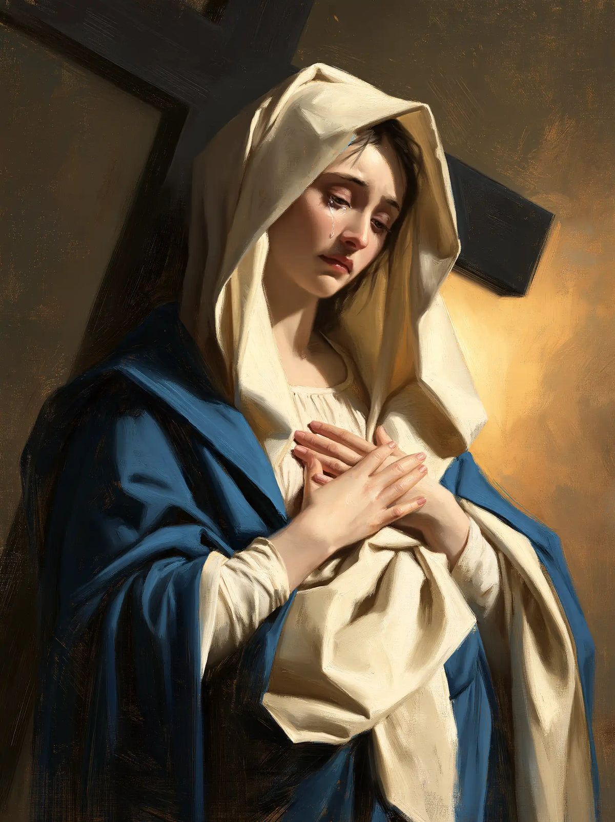 Our Lady of Sorrows between grief and hope in Sorrow and Hope style, portrait Christian artwork no. 16