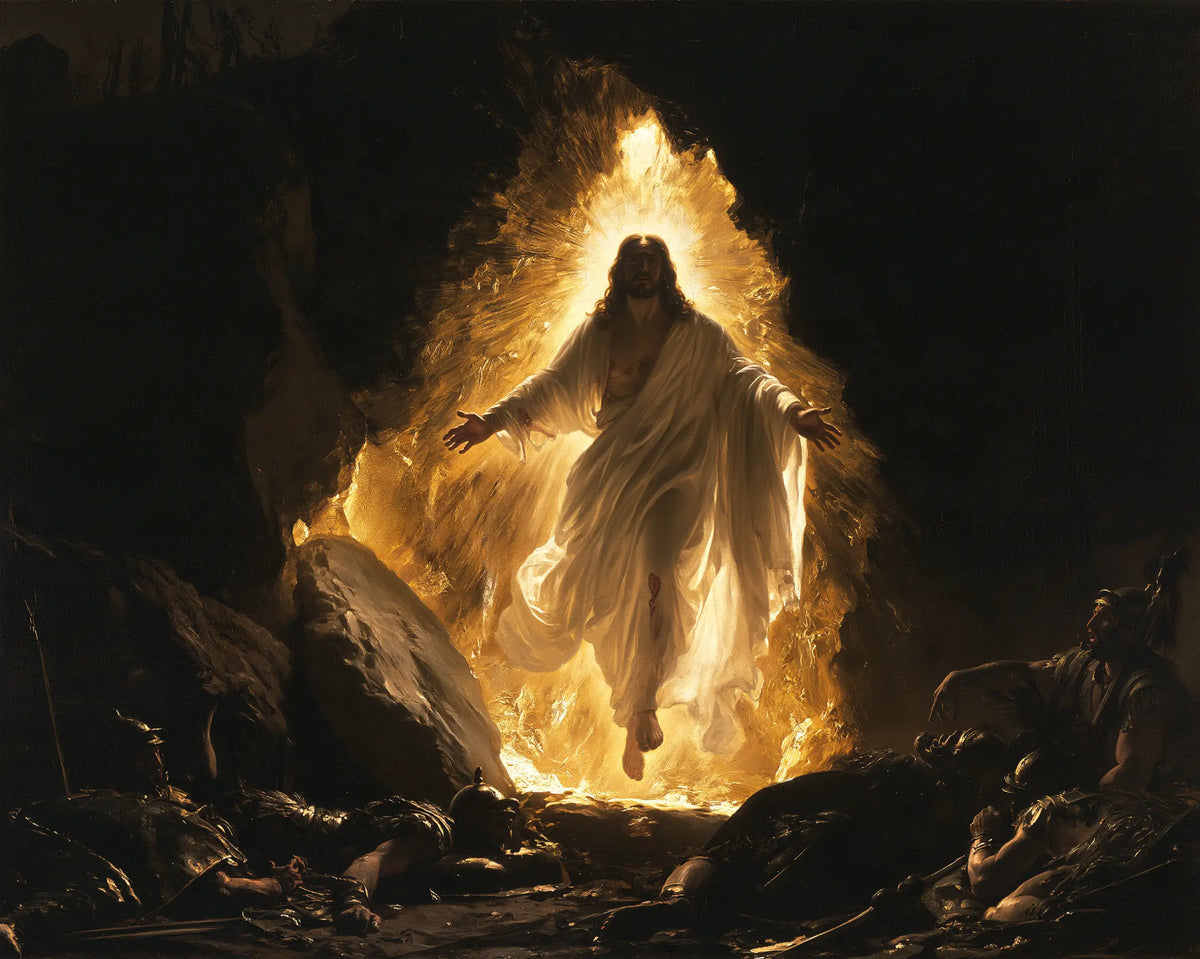 Resurrection of Jesus Christ in Black and Gold style, landscape Christian artwork no. 5