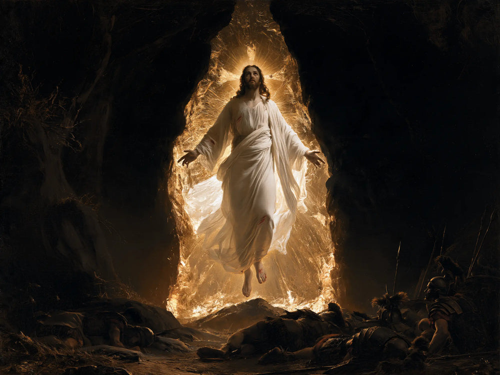 Resurrection of Jesus Christ in Black and Gold style, landscape Christian artwork no. 8