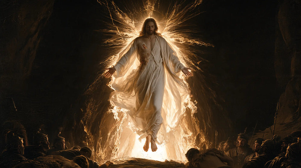 Resurrection of Jesus Christ in Black and Gold style, landscape Christian artwork no. 12