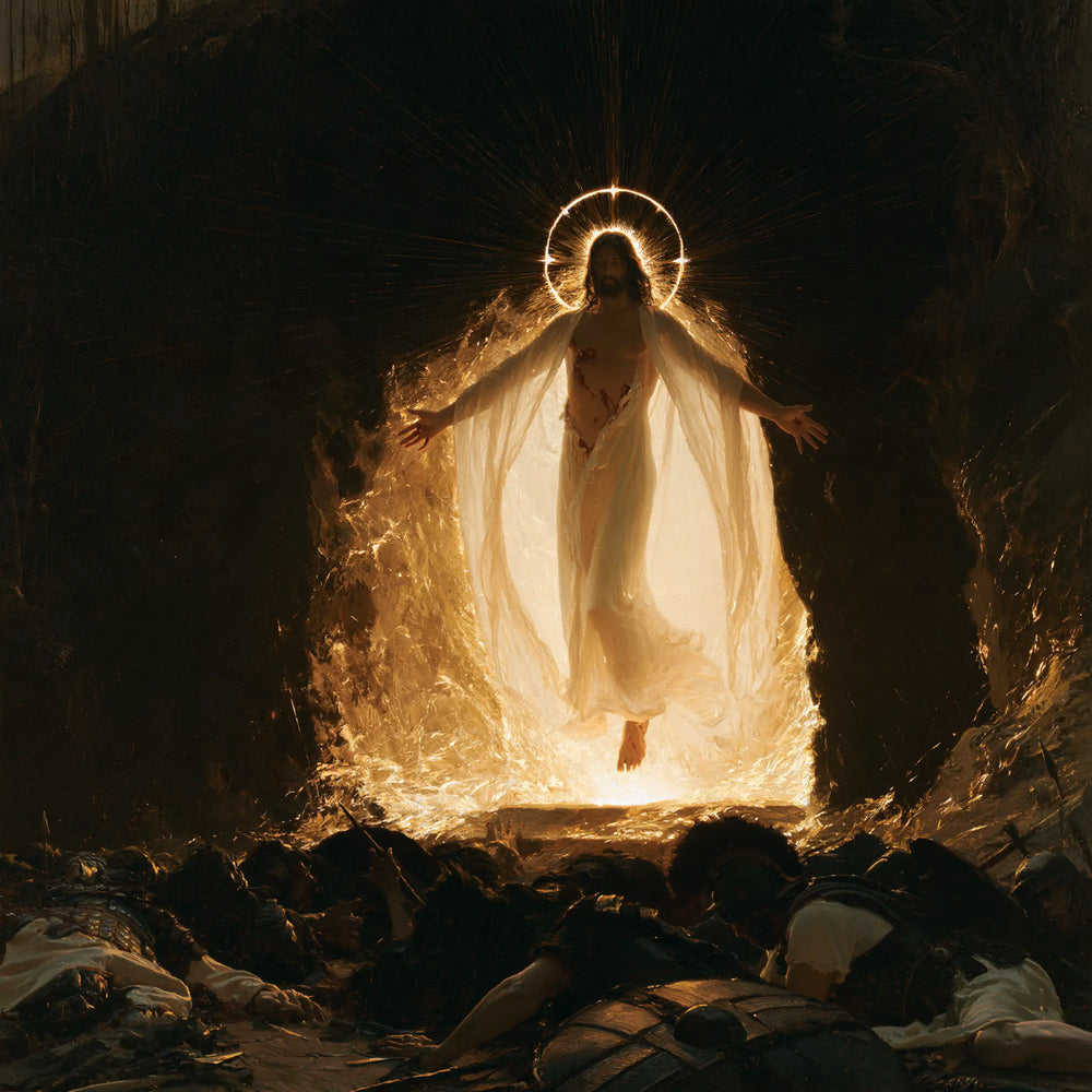 Resurrection of Jesus Christ in Black and Gold style, square Christian artwork no. 2