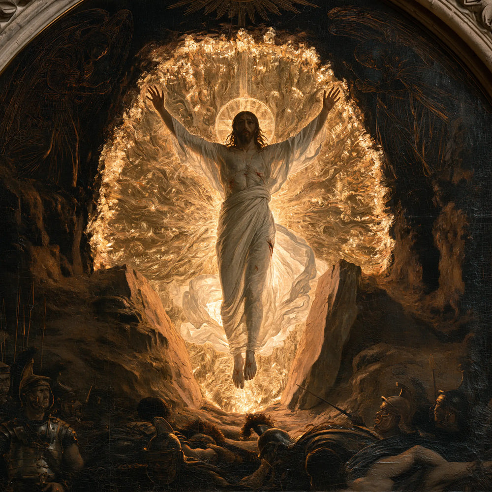 Resurrection of Jesus Christ in Black and Gold style, square Christian artwork no. 5