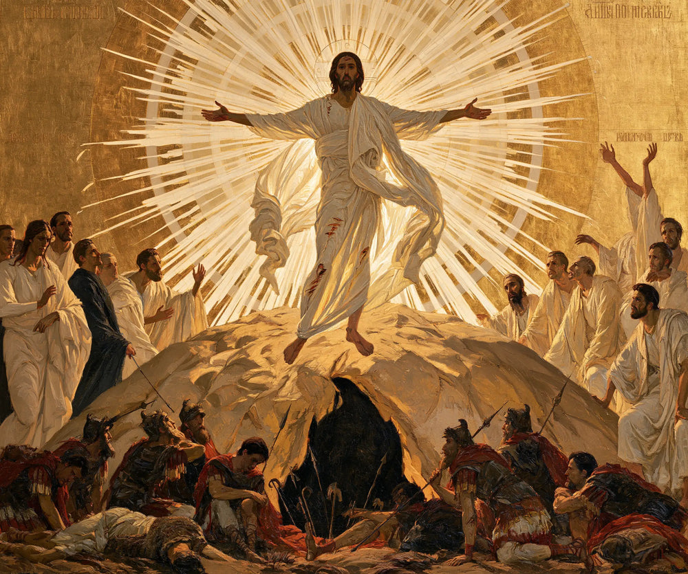 Resurrection of Jesus Christ in Contemporary Byzantine style, landscape Christian artwork no. 3