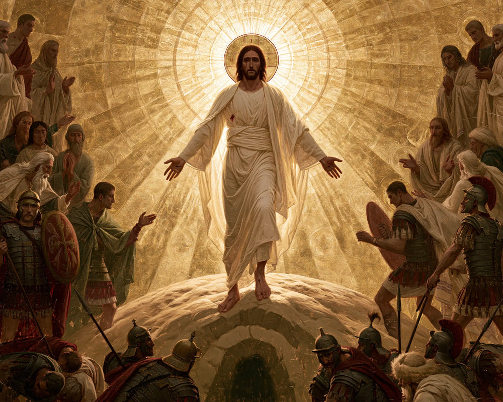 Resurrection of Jesus Christ in Contemporary Byzantine style, landscape Christian artwork no. 6