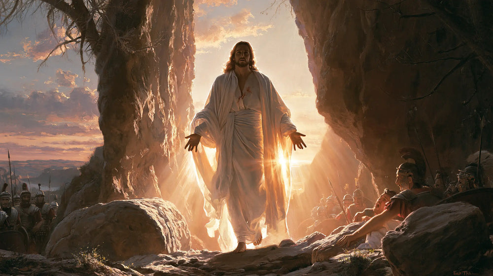 Resurrection of Jesus Christ in Divine Light style, landscape Christian artwork no. 19