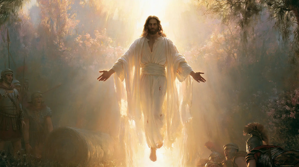 Resurrection of Jesus Christ in Divine Light style, landscape Christian artwork no. 20