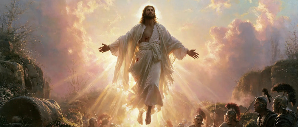 Resurrection of Jesus Christ in Divine Light style, landscape Christian artwork no. 25