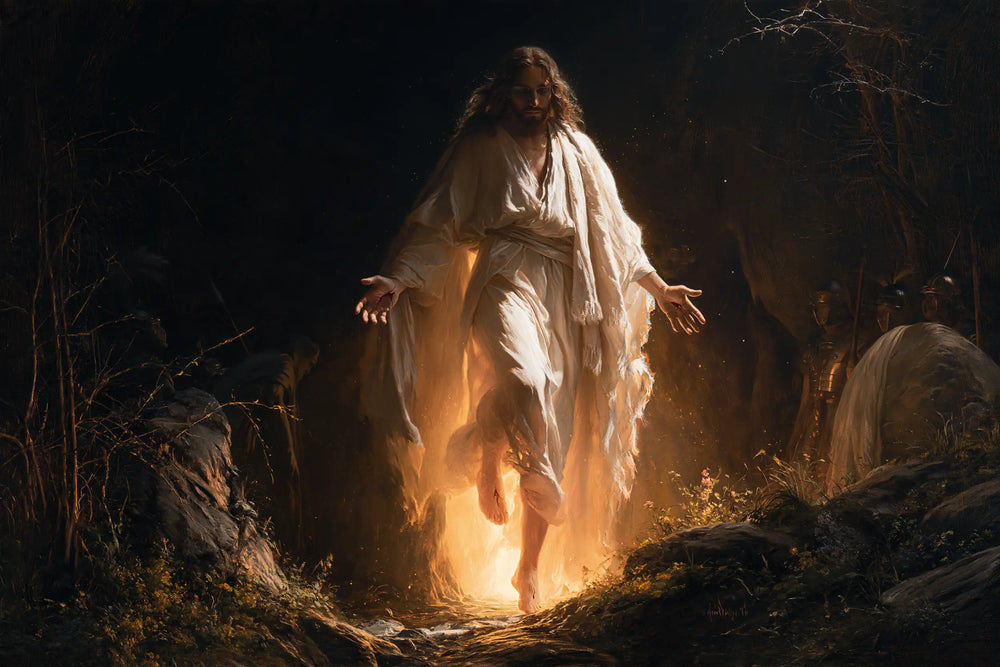 Resurrection of Jesus Christ in Explosion of Movement style, landscape Christian artwork no. 9