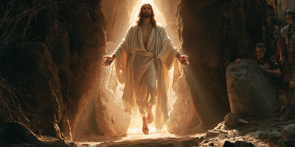 Resurrection of Jesus Christ in Explosion of Movement style, landscape Christian artwork no. 15