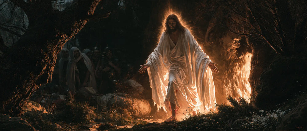 Resurrection of Jesus Christ in Explosion of Movement style, landscape Christian artwork no. 16