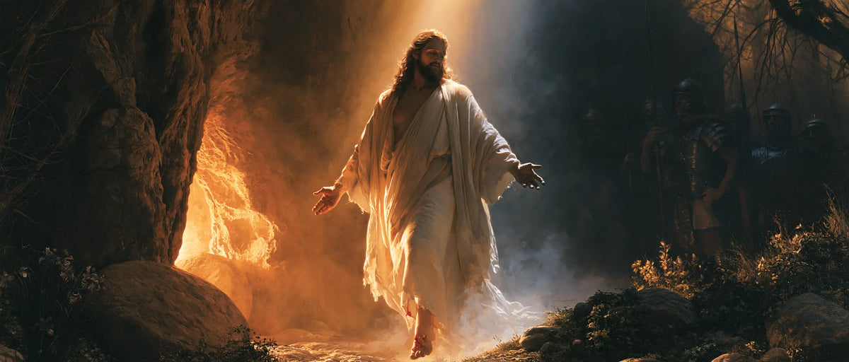 Resurrection of Jesus Christ in Explosion of Movement style, landscape Christian artwork no. 17
