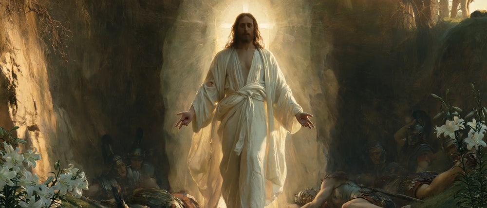 Resurrection of Jesus Christ in Expressionist style, landscape Christian artwork no. 24