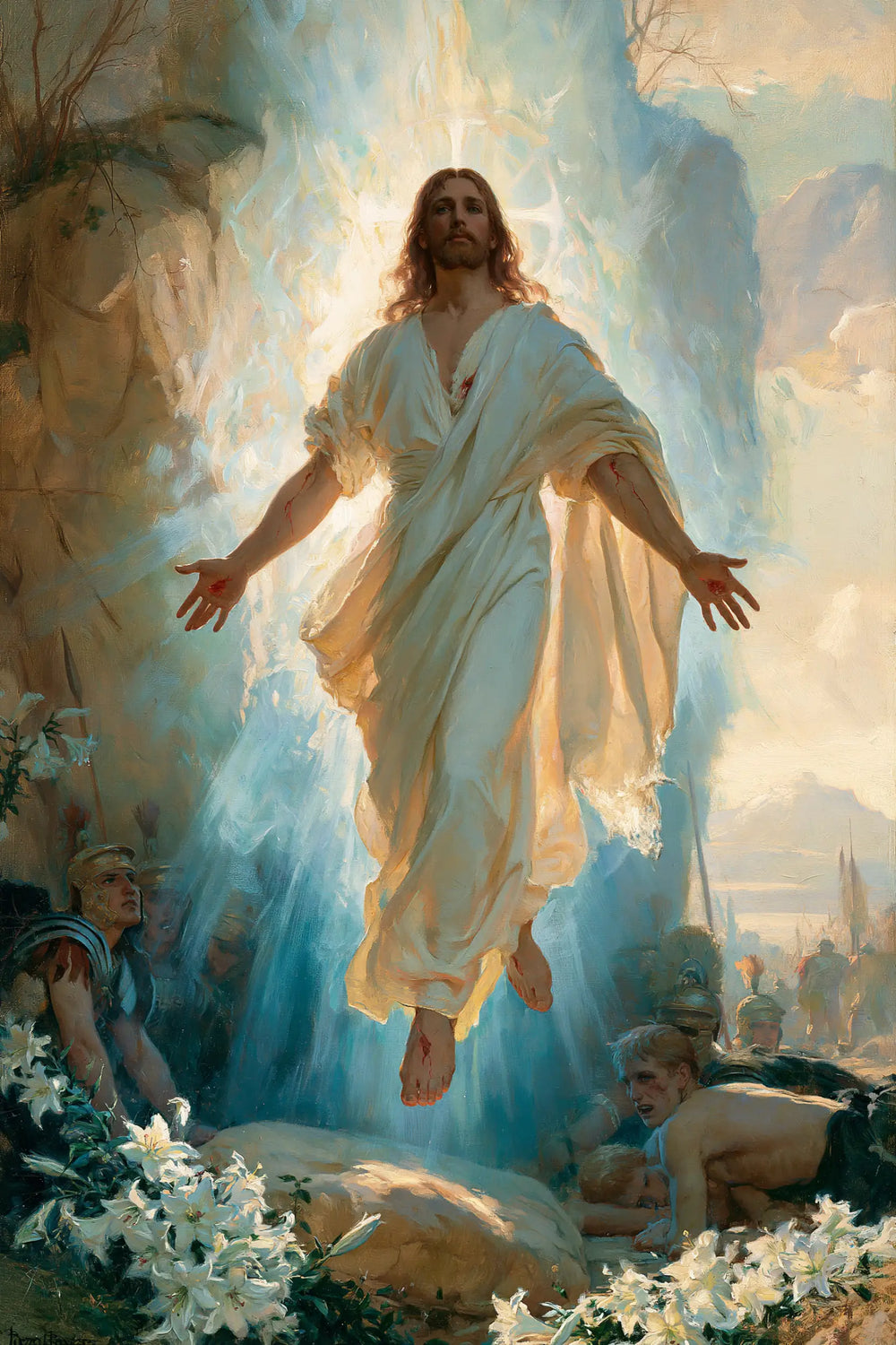 Resurrection of Jesus Christ in Expressionist style, portrait Christian artwork no. 11