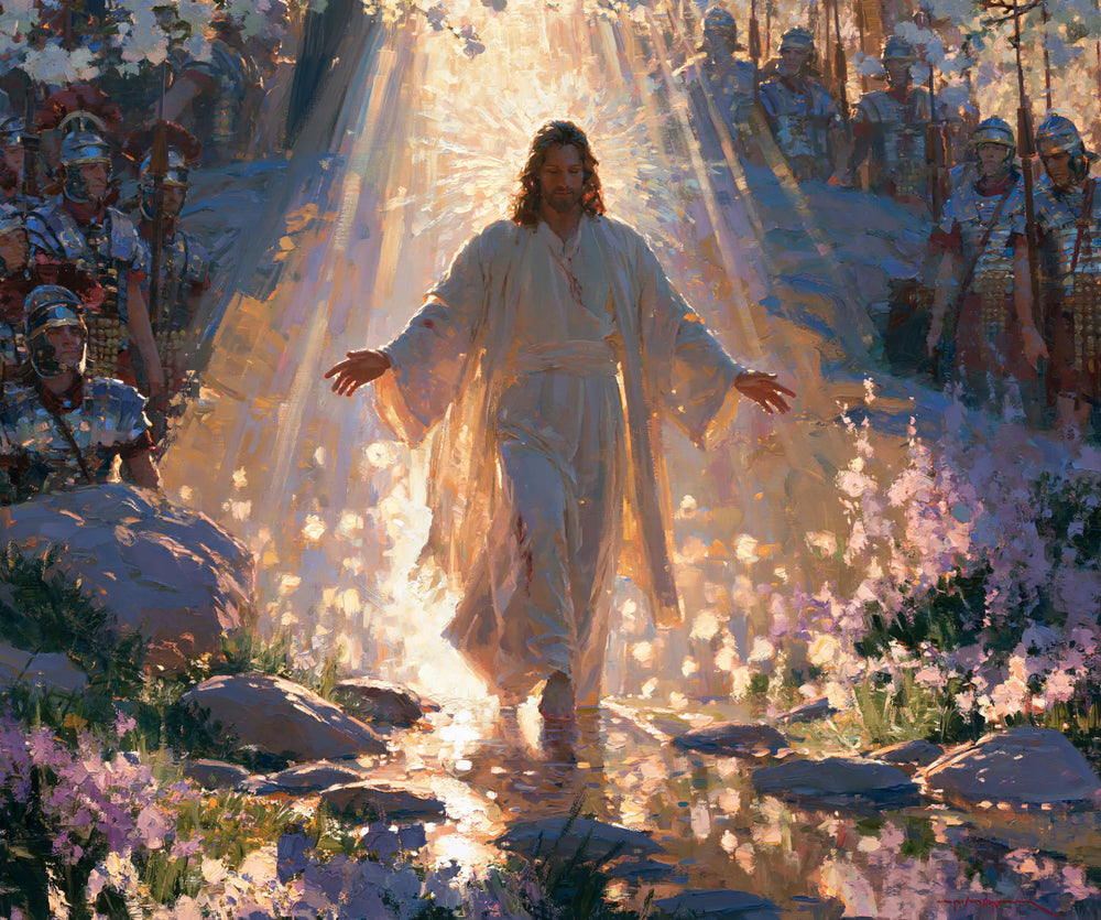 Resurrection of Jesus Christ in Impressionist style, landscape Christian artwork no. 1