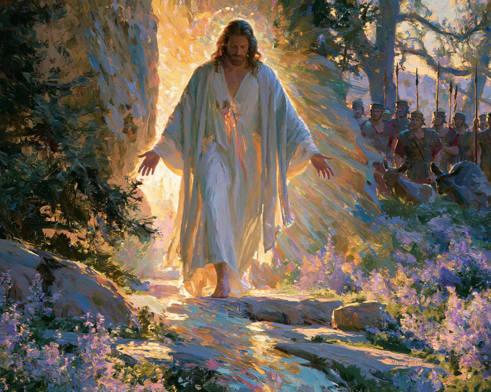 Resurrection of Jesus Christ in Impressionist style, landscape Christian artwork no. 7