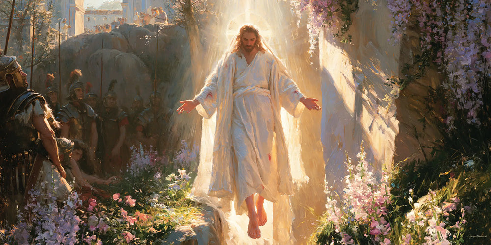 Resurrection of Jesus Christ in Impressionist style, landscape Christian artwork no. 23