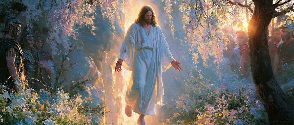 Resurrection of Jesus Christ in Impressionist style, landscape Christian artwork no. 26