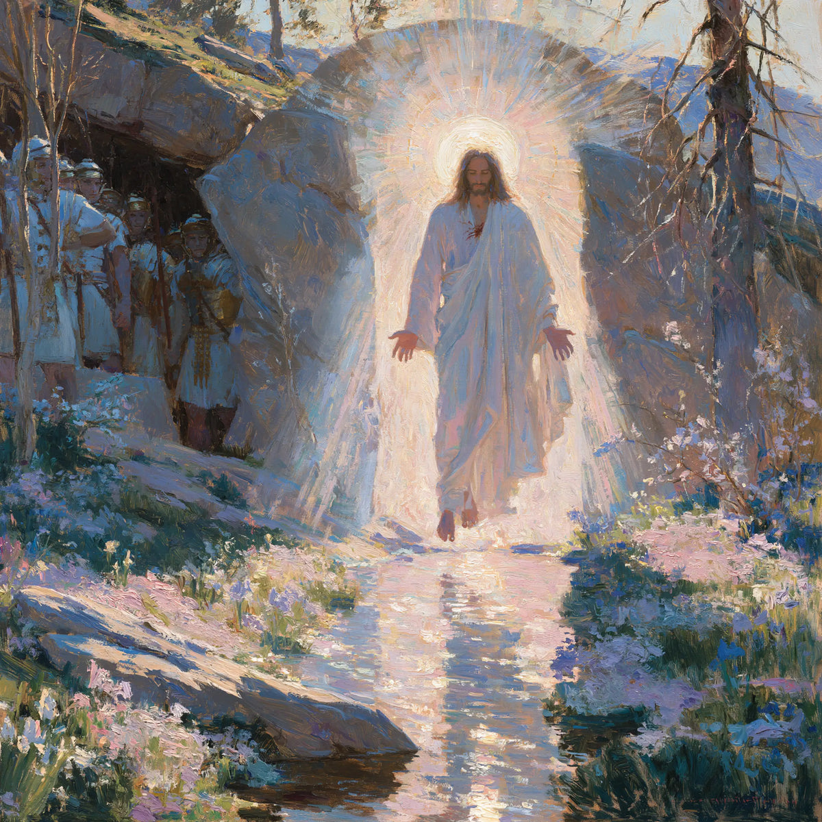 Resurrection of Jesus Christ in Impressionist style, square Christian artwork no. 3