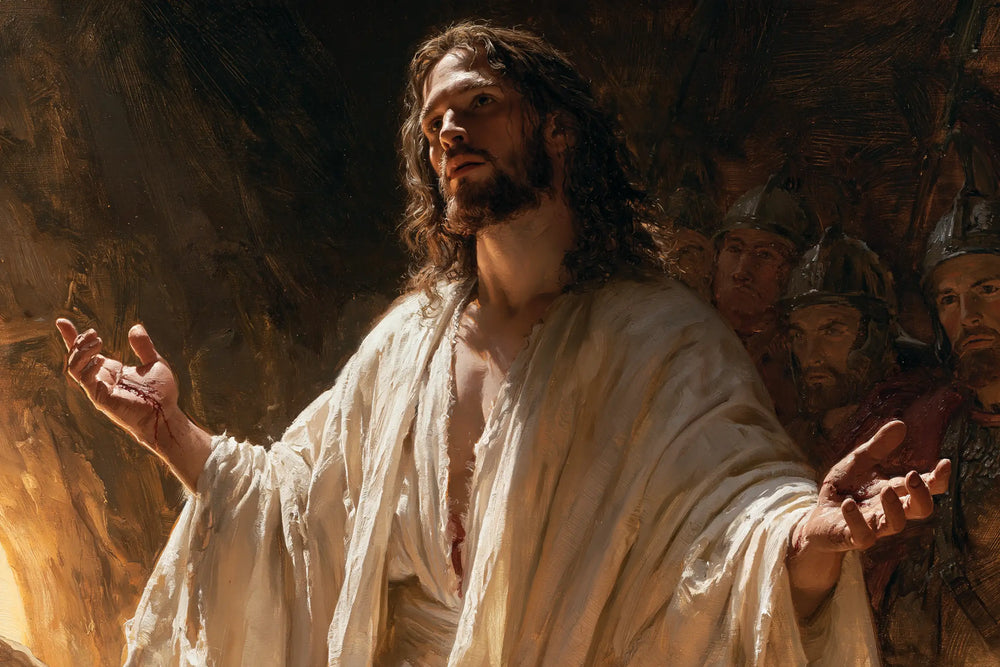 Resurrection of Jesus Christ in Psychological Close-Up style, landscape Christian artwork no. 9