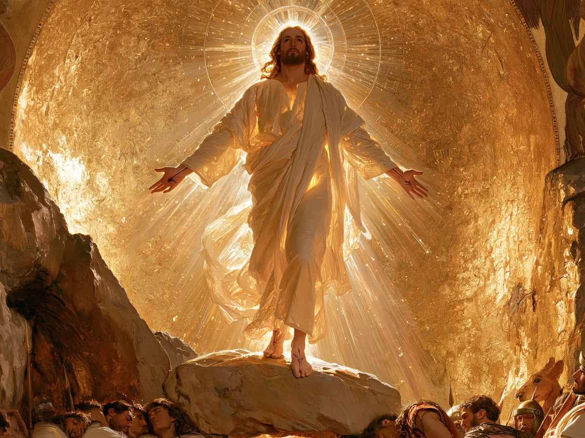 Resurrection of Jesus Christ in Sacred Gold style, landscape Christian artwork no. 8