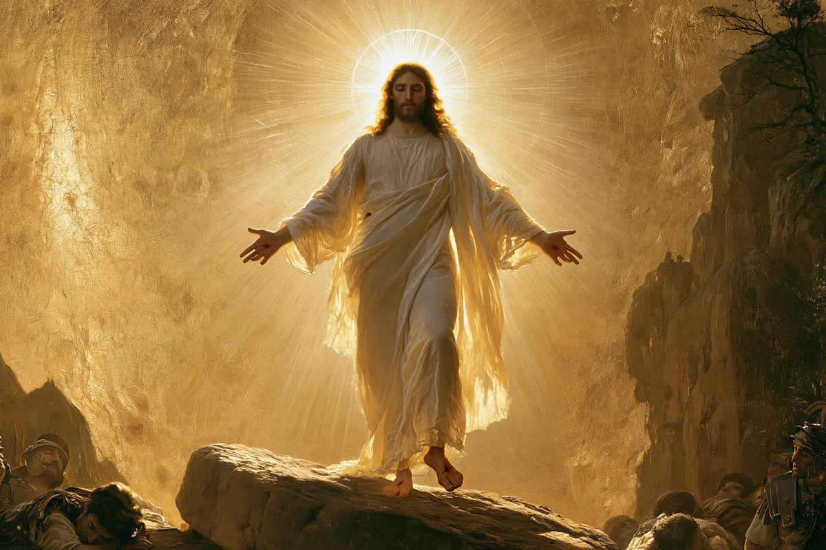 Resurrection of Jesus Christ in Sacred Gold style, landscape Christian artwork no. 12