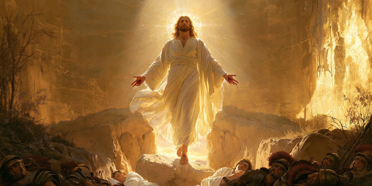 Resurrection of Jesus Christ in Sacred Gold style, landscape Christian artwork no. 17