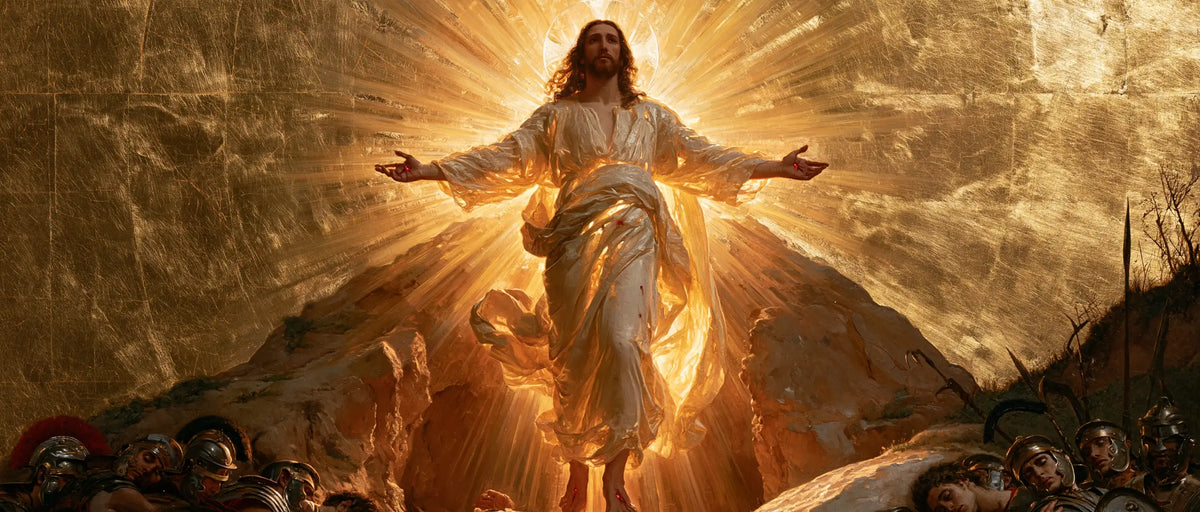 Resurrection of Jesus Christ in Sacred Gold style, landscape Christian artwork no. 19