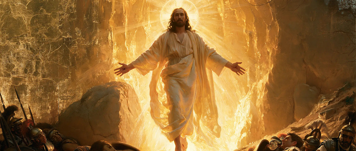 Resurrection of Jesus Christ in Sacred Gold style, landscape Christian artwork no. 21