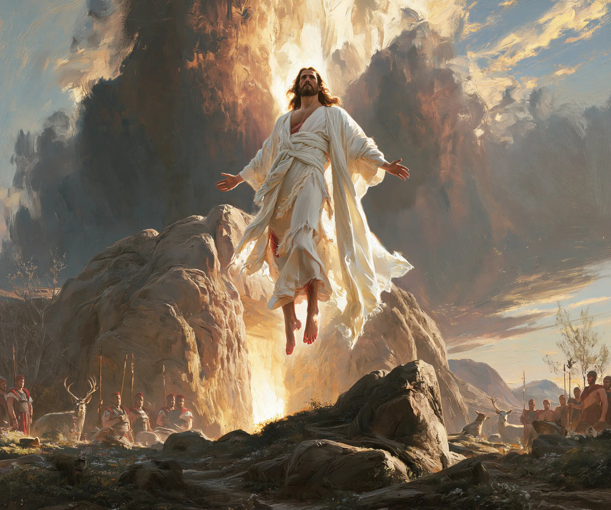 Resurrection of Jesus Christ in Sacred Monumental View style, landscape Christian artwork no. 1